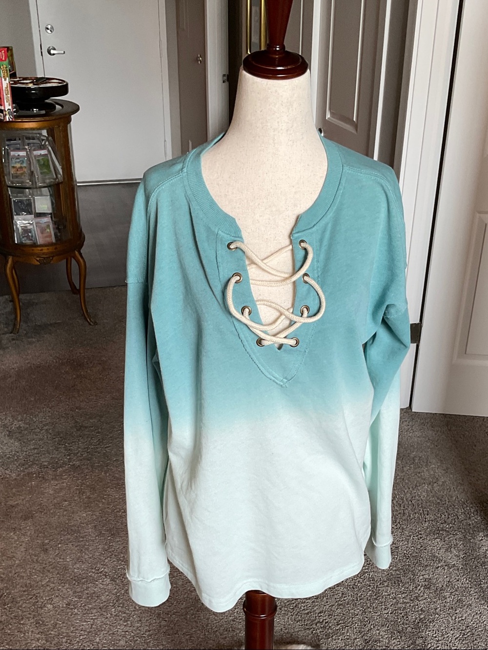 Maurices Teal to Mint Ombre Lace-Up Sweatshirt